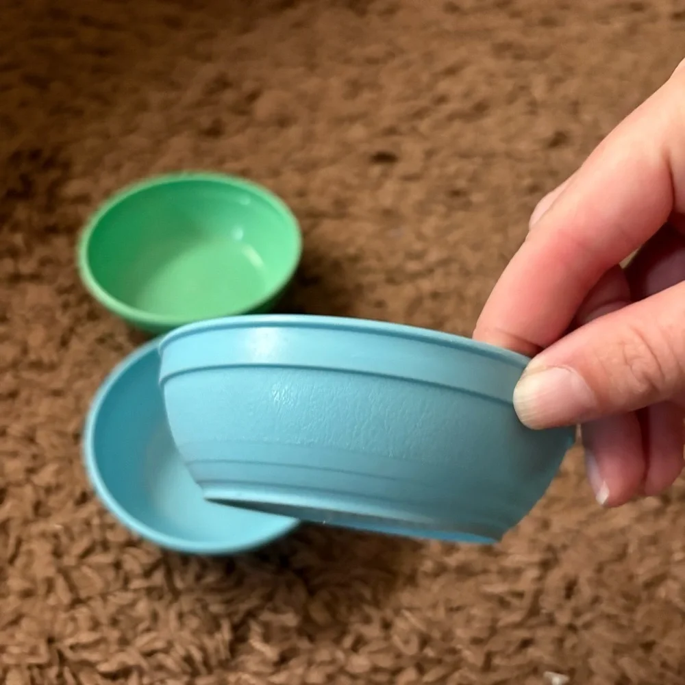 Vintage Gerber Baby Food Blue Green Plastic Bowl Bundle Lot